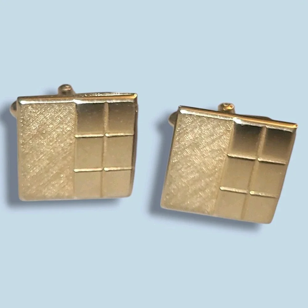Vintage Gold Tone Geometric Swank Cufflinks‎